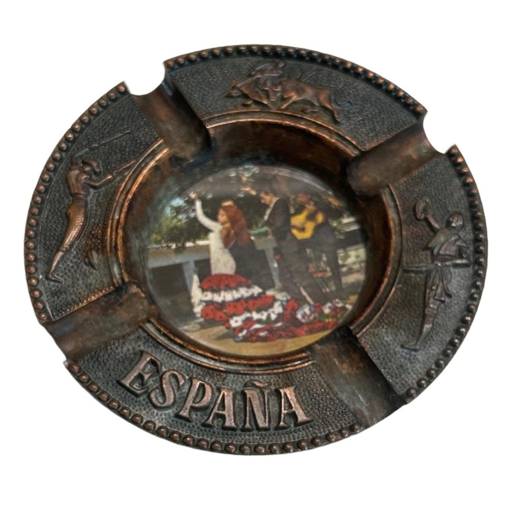 💕 Vintage Espana Matador Souvenir Copper Finished Bull Fighting Ashtray